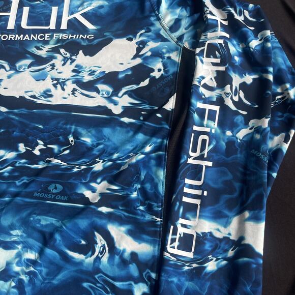 Huk Performance Fishing Shirt Mens Medium Blue Mossy Oak Hydro Long Sleeve UPF - Picture 3 of 10
